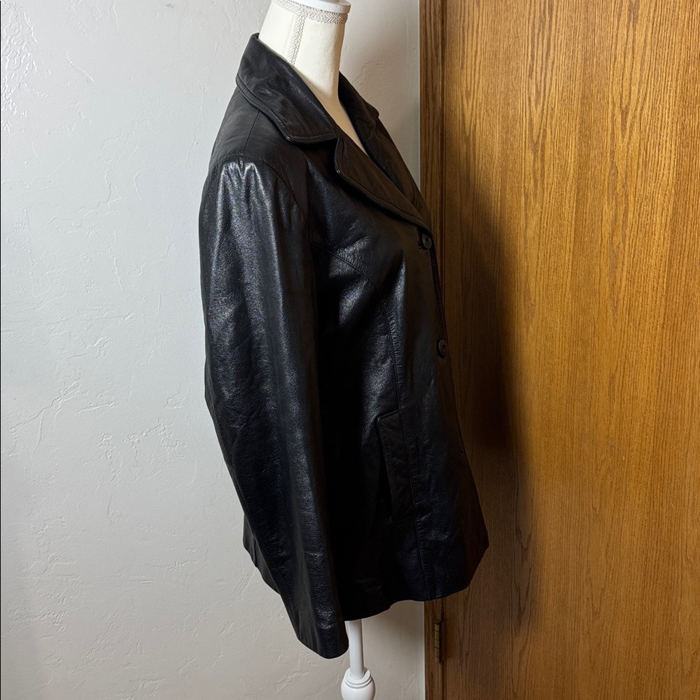 Maxima by Wilsons button down black leather jacket M - Picture 3 of 12
